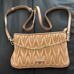 Ellen Tracy Camel Quilted Crossbody Bag